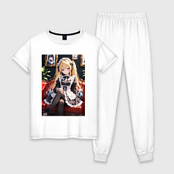 Пижама хлопковая женская Лоли-горничная сидит в кресле, цвет: белый