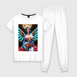 Пижама хлопковая женская Девушка-ангел с механическими крыльями, цвет: белый