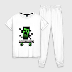 Пижама хлопковая женская Minecraft крипер, цвет: белый