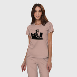 Пижама хлопковая женская Грустный офисный планктон, цвет: пыльно-розовый — фото 2