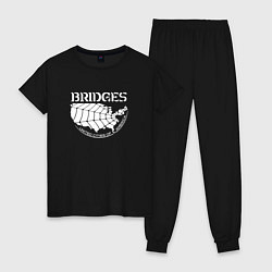 Пижама хлопковая женская Bridges logo, цвет: черный
