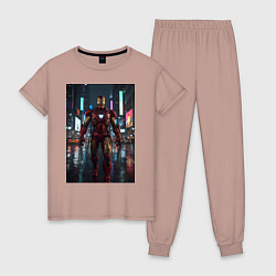 Пижама хлопковая женская Железный человек посреди ночного города, цвет: пыльно-розовый