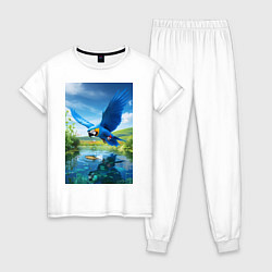 Пижама хлопковая женская Попугай ловит рыбу, цвет: белый