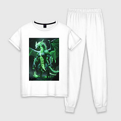 Пижама хлопковая женская Зеленый магический дракон, цвет: белый