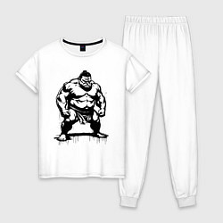 Пижама хлопковая женская Грозный сумоист, цвет: белый