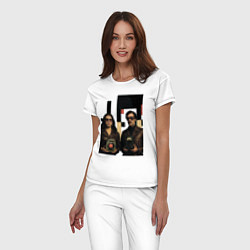 Пижама хлопковая женская Мужчина и женщина с гаджетами поп-арт ретро-футури, цвет: белый — фото 2