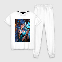 Пижама хлопковая женская Прекрасная эльийка-маг с посохом, цвет: белый