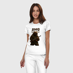 Пижама хлопковая женская ВМФ медведь с автоматом, цвет: белый — фото 2