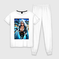 Женская пижама Черная кошка с брилиантом на крыше здания