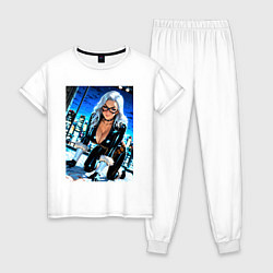 Пижама хлопковая женская Черная кошка на крыше, цвет: белый