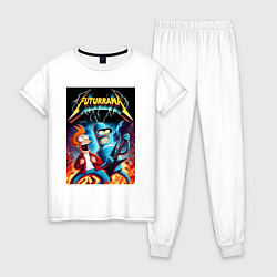 Пижама хлопковая женская Вокались Фрай и гитарист Бендер - рок группа Футур, цвет: белый