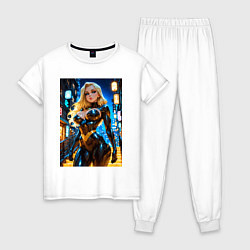 Пижама хлопковая женская Черная Канарейка на улице, цвет: белый