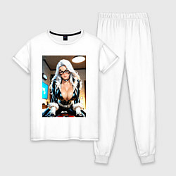 Женская пижама Черная кошка в своей комнате