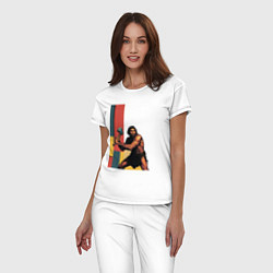 Пижама хлопковая женская Поп-арт неандерталец, цвет: белый — фото 2