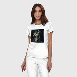 Пижама хлопковая женская Череп мрачный в цветах, цвет: белый — фото 2