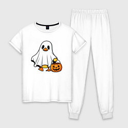 Пижама хлопковая женская Утенок в костюме приведения - Хэллоуин, цвет: белый