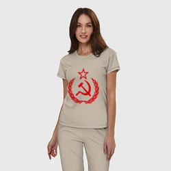 Пижама хлопковая женская СССР герб, цвет: миндальный — фото 2