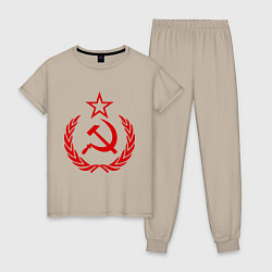 Пижама хлопковая женская СССР герб, цвет: миндальный
