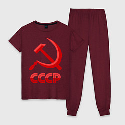 Пижама хлопковая женская СССР Логотип, цвет: меланж-бордовый
