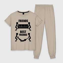 Пижама хлопковая женская Best friends, цвет: миндальный