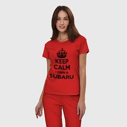 Пижама хлопковая женская Keep Calm & I own a Subaru, цвет: красный — фото 2