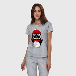 Пижама хлопковая женская Удивленный пингвинчик, цвет: меланж — фото 2