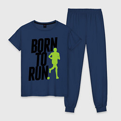 Пижама хлопковая женская Рожден для бега, цвет: тёмно-синий