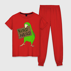 Пижама хлопковая женская Bird Nerd, цвет: красный
