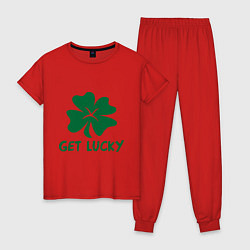 Пижама хлопковая женская Get lucky, цвет: красный