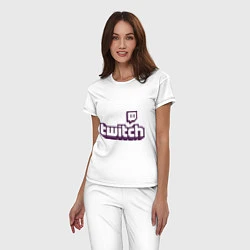 Пижама хлопковая женская Twitch Logo, цвет: белый — фото 2