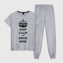 Пижама хлопковая женская Keep Calm & Drive BMW, цвет: меланж