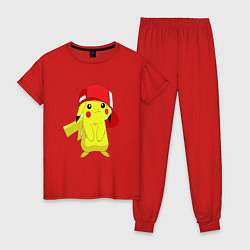 Пижама хлопковая женская Пикачу, цвет: красный