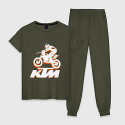 Пижама хлопковая женская KTM белый, цвет: меланж-хаки