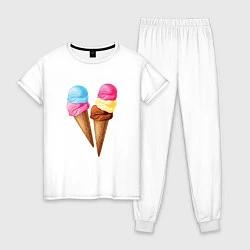 Пижама хлопковая женская Мороженое, цвет: белый