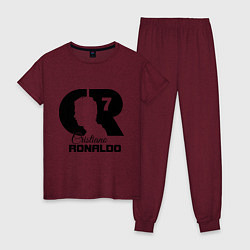 Пижама хлопковая женская CR Ronaldo 07, цвет: меланж-бордовый