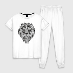 Пижама хлопковая женская Расписной лев, цвет: белый
