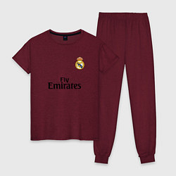 Пижама хлопковая женская Real Madrid: Fly Emirates, цвет: меланж-бордовый