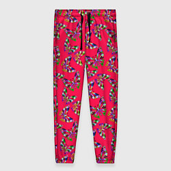 Женские брюки Бабочки на красном фоне