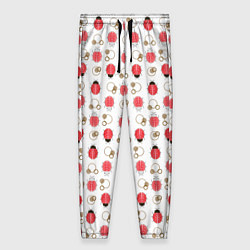 Брюки женские Забавные Божьи коровки на белом фоне, цвет: 3D-принт