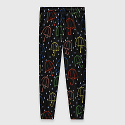 Женские брюки Цветные зонтики на чёрном фоне