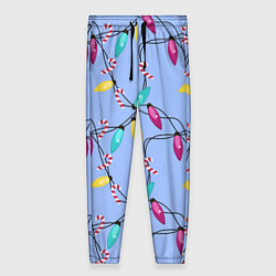 Женские брюки Новогодняя гирлянда голубая