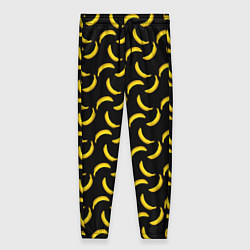 Брюки женские Бананы паттерн на чёрном фоне, цвет: 3D-принт