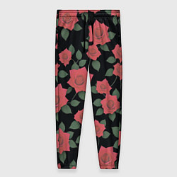 Женские брюки Алые розы на черном