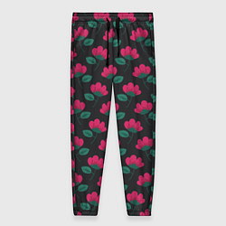 Женские брюки Темный паттерн с розовыми цветами