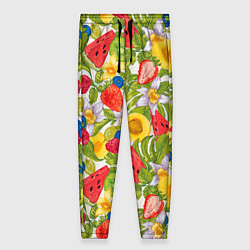Женские брюки Фрукты на цветочном фоне