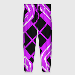 Женские брюки Чёрные квадраты и белые полосы на фиолетовом фоне