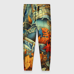 Брюки женские Композиция из цветов и рваной джинсы - нейросеть, цвет: 3D-принт