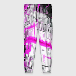 Брюки женские Бело-розовая абстракция на чёрном фоне, цвет: 3D-принт