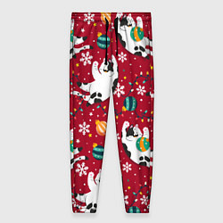 Брюки женские Новогодний паттерн с котиками, цвет: 3D-принт