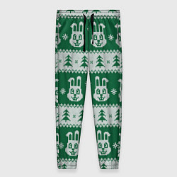 Брюки женские Вязаный зимний узор с зайцами и ёлками, цвет: 3D-принт